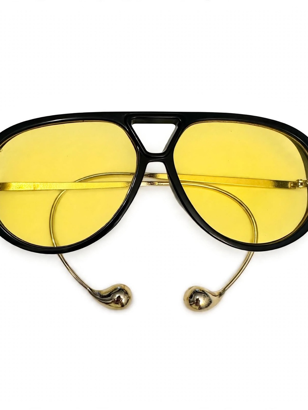 Aviator-Style Yellow Lens Sunglasses with Black Frame - Unbranded